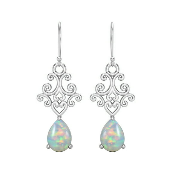 Mooneye 7x5 mm Pear Shape Opal 925 Sterling Silver Filigree Dangle Drop Women Wedding Earring