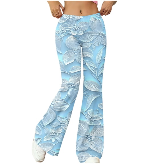 Fewfanhot Women's Floral Print High Waist Flare Pants, Stretchy Retro Bell Bottoms, Floral Wide Leg Trousers for Casual & Boho Wear