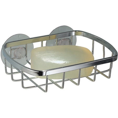 iDesign Gia Suction Bar Soap Holder for Bathroom Shower, Chrome/Stainless Steel