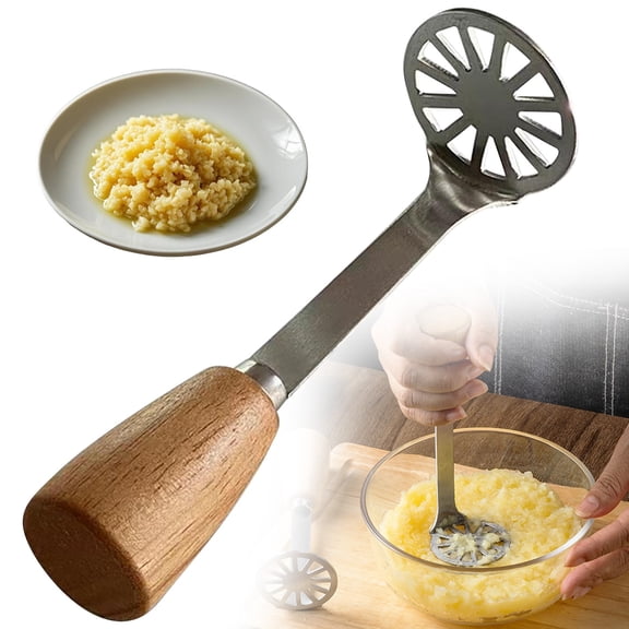 Mini Potato Masher for Avocado Guacamole, Stainless Steel Fruit Masher with Wooden Non Slip Handle, Compact Hand Press Kitchen Tool for Vegetables and Fruits