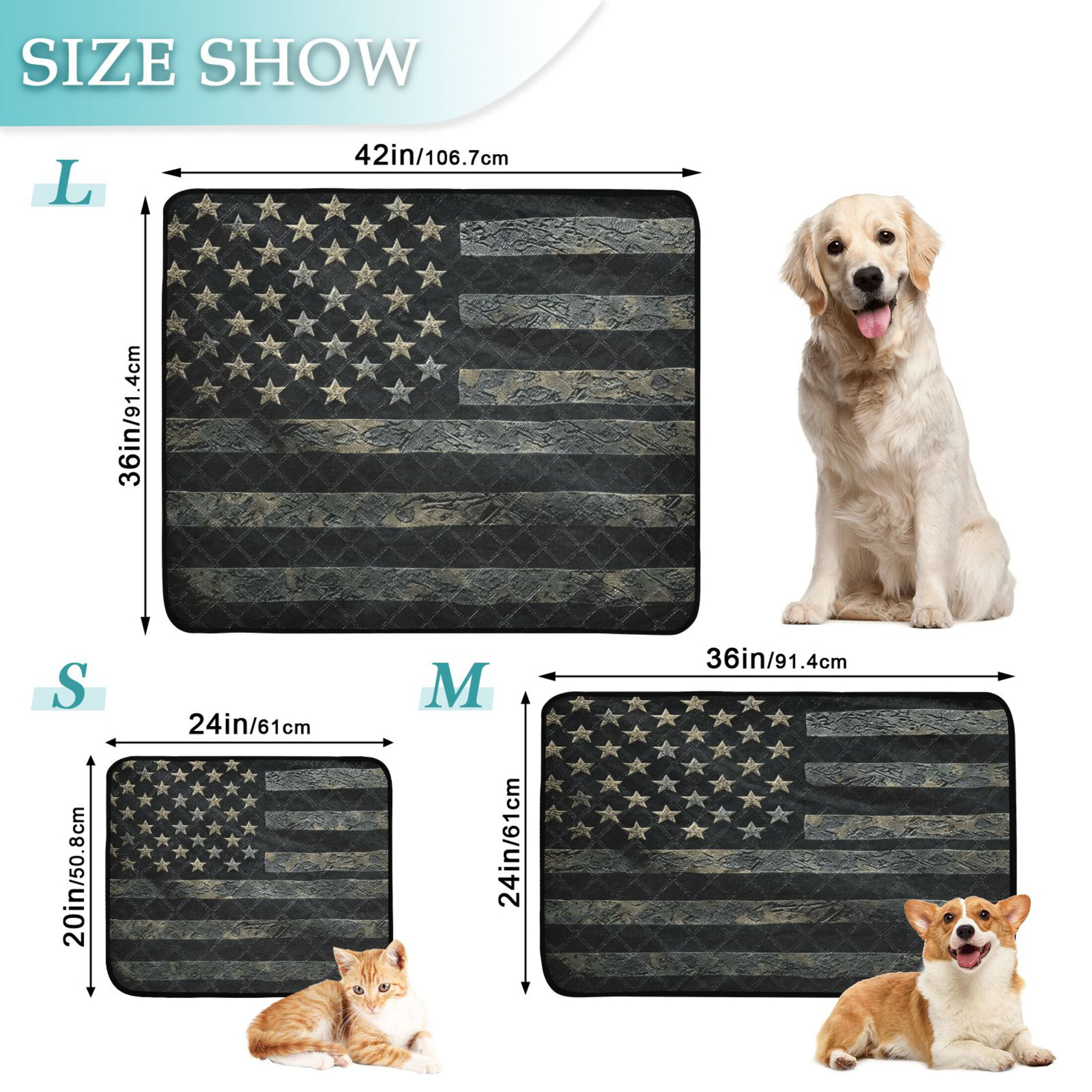 Qxltty Black Design American Flag Cat litter Pads Pet Set of 3 Diaper Mats Center Anti-leakage Layer Absorbent Soft and Comfortable