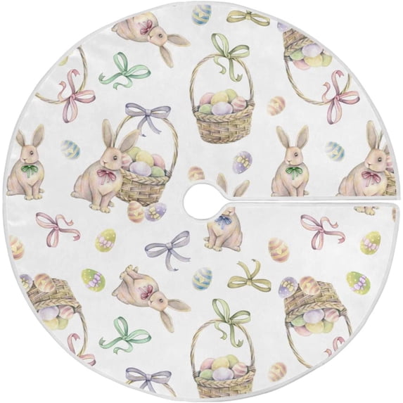 FMSHPON Rabbit Eggs Basket Xmas Christmas Tree Skirt Stand Mat for Holiday Party Decoration Indoor Outdoor 36 inches