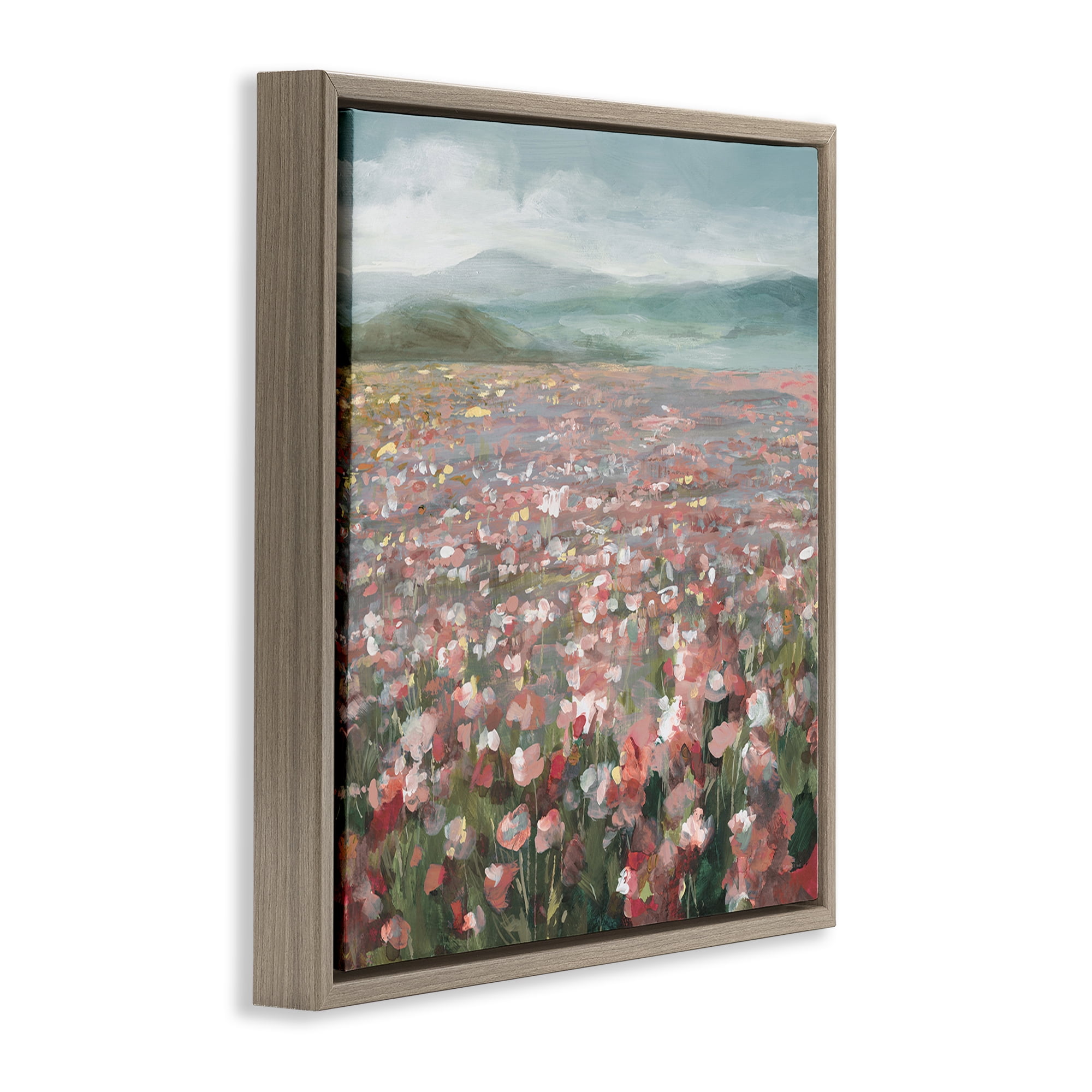 Stupell Industries Soft Headland Wildflowers Landscape Painting Brown Floater Framed Art Print Wall Art, 18 x 18