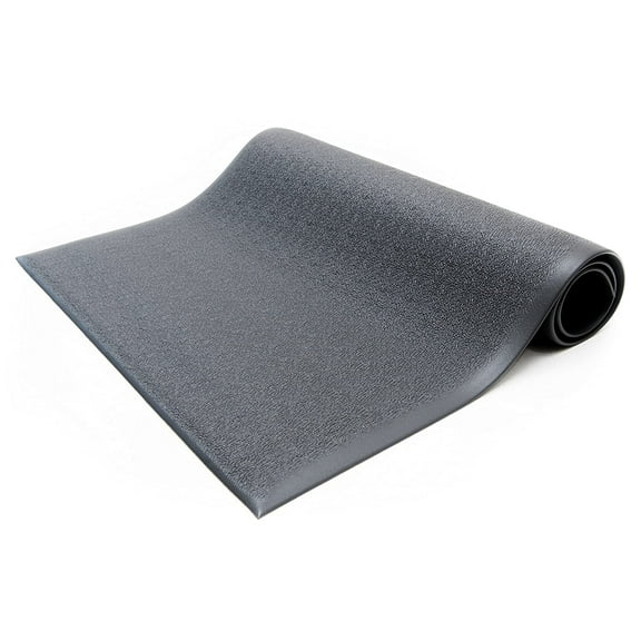 Anti Fatigue Vinyl Foam Floor Mat, 3/8" Thick 3' x 12', Textured Pattern, Black, Bevelled on All Sides