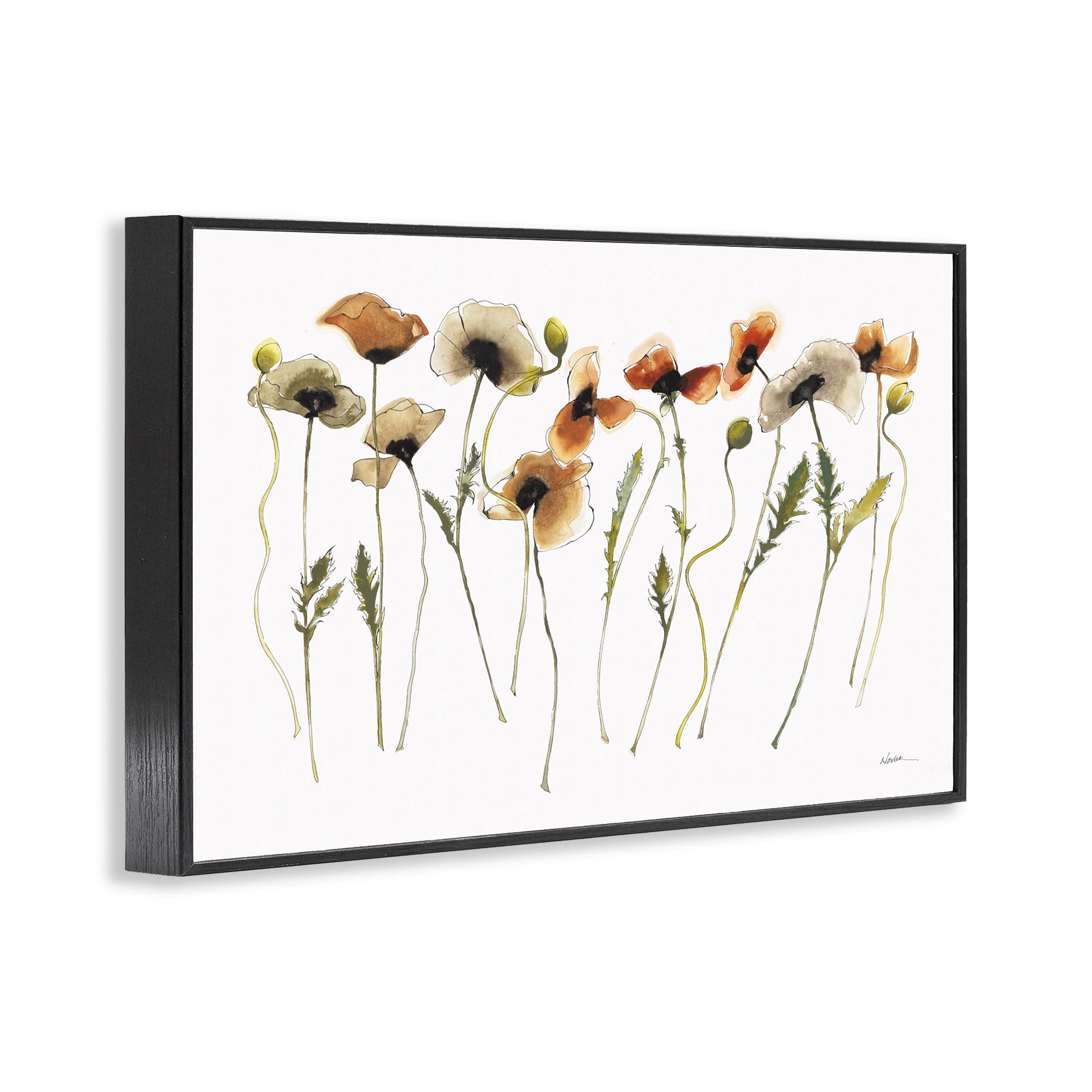 Stupell Industries Autumn Poppy Sprigs Botanical & Floral Painting Black Framed Art Print Wall Art, 24 x 16