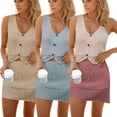 thumbnail image 2 of Fjuchai Women Knitted Two Piece Outfits Hollow Sleeveless Tank Top and High Waist Mini Skirt Solid Colour Sets S-XL, 2 of 9