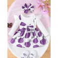 thumbnail image 2 of Infant Baby Girls Long Sleeve Bow Front Floral Dress Suspender Dress with Headband, 2 of 9
