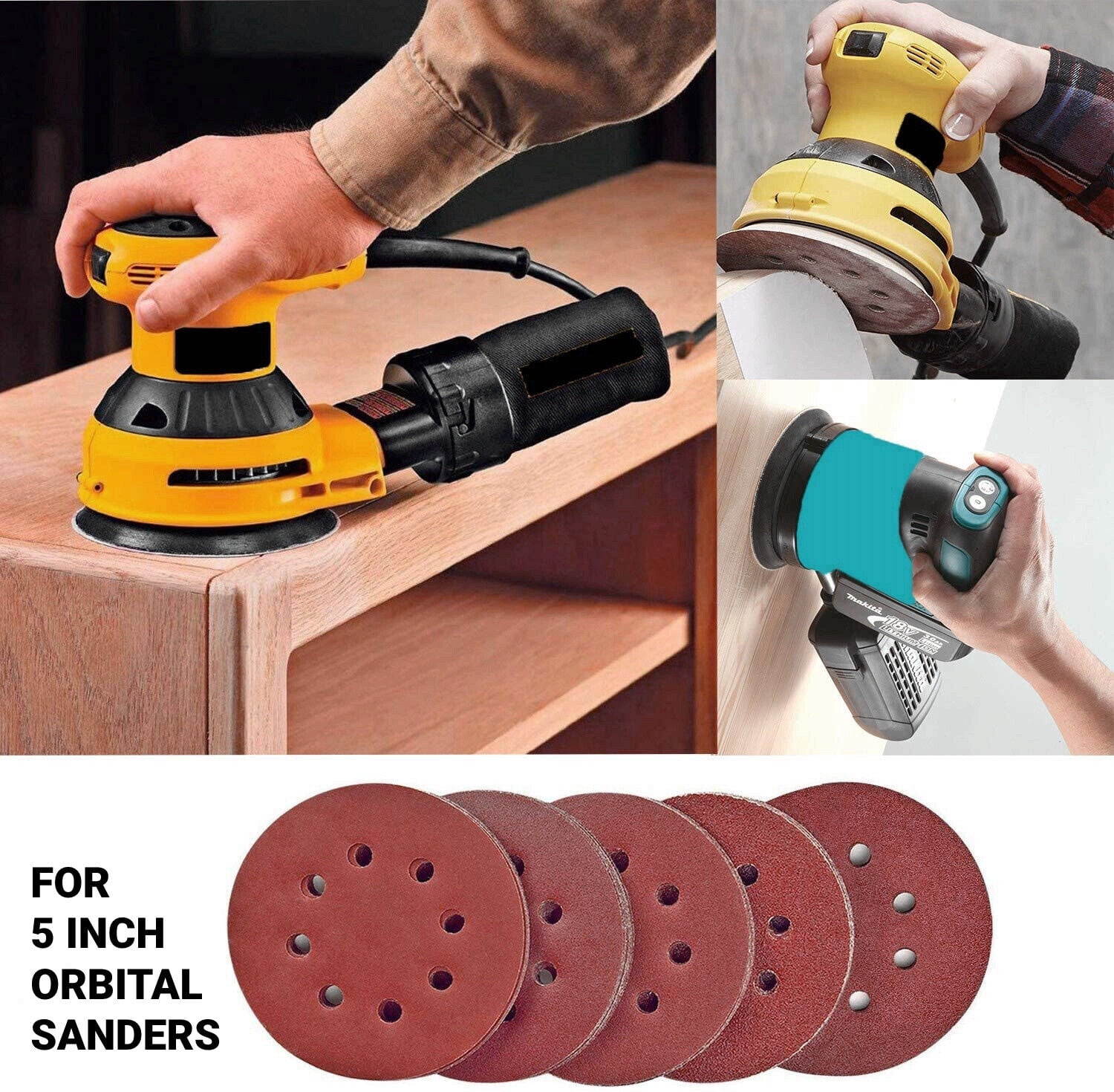 SATC 150Pcs 5"(125mm) 8-Hole Sanding Discs Hook and Loop Multi-Grit 60-600 Assorted for Polishing