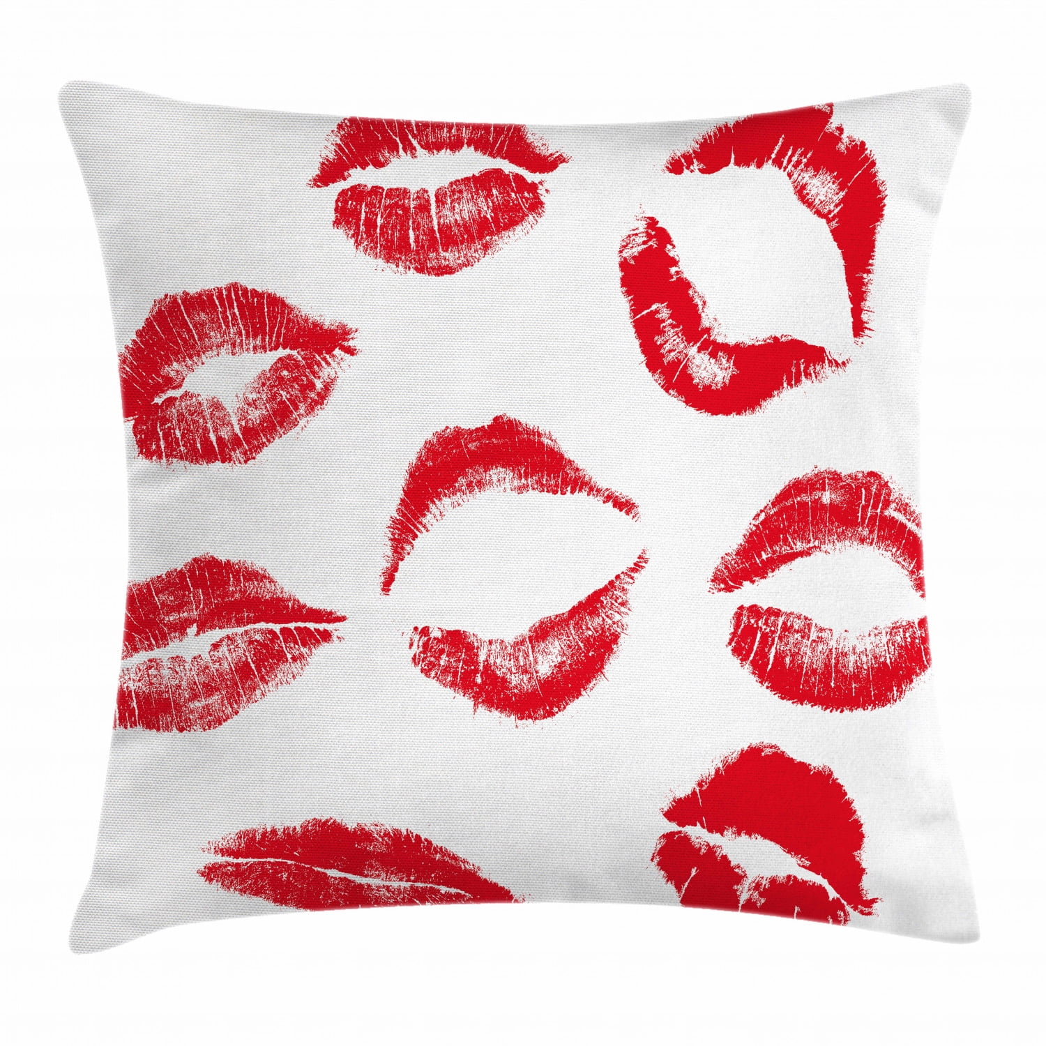 Kiss Throw Pillow Cushion Cover, Various Different Kiss Marks in Red
