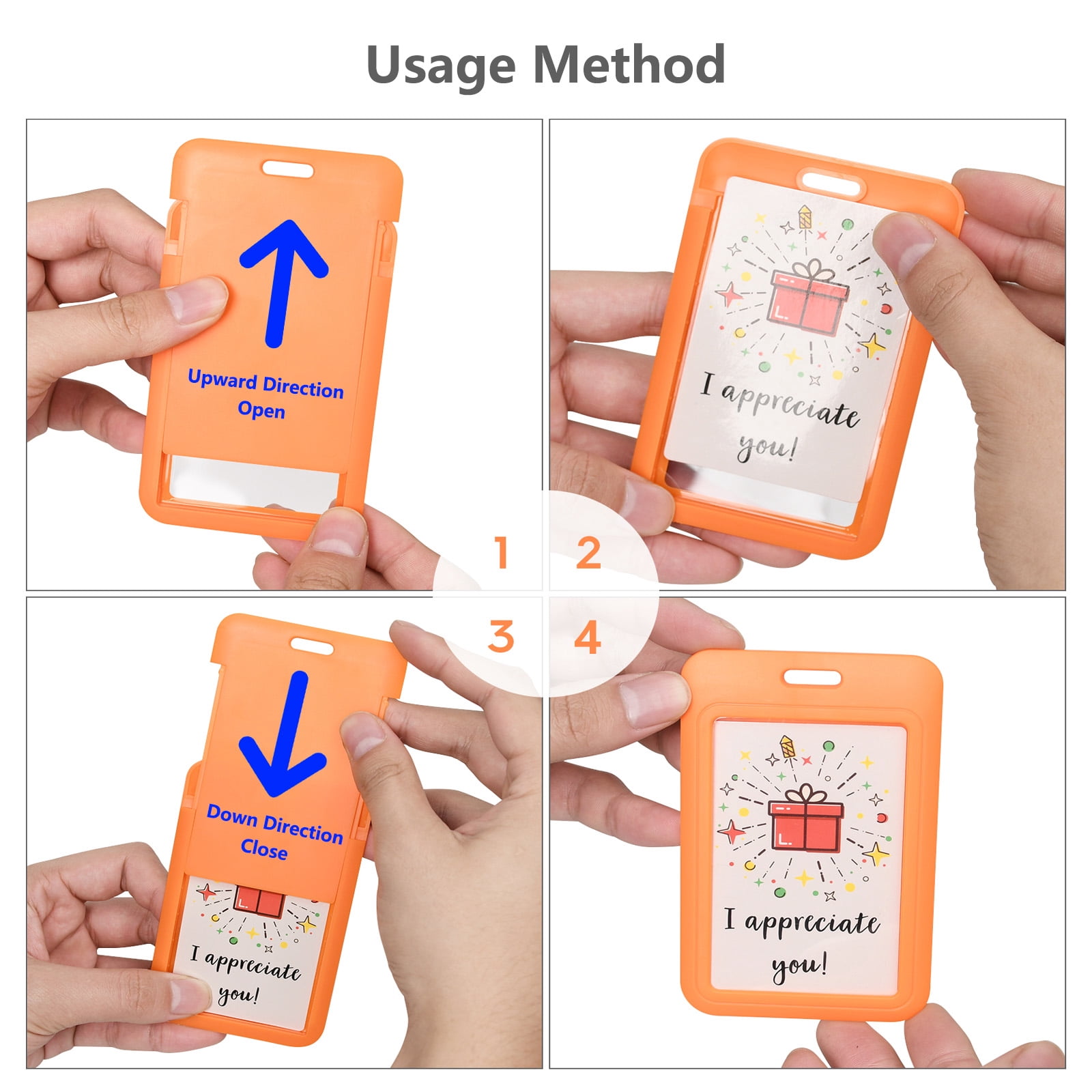 Gegong 50 Pieces Sliding ID Badge Holder, Card Protector, Hard Plastic ID Card Case with Hole (Red, Blue, Pink, Green, Orange)