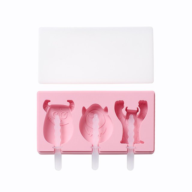 Molde de helado de silicona con forma de dibujos animados DIY con tapa, divertido fabricante de paletas for niños