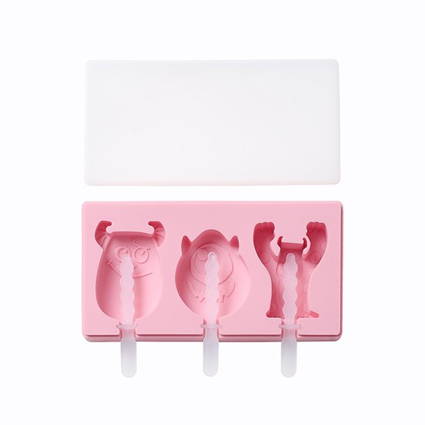 Molde de helado de silicona con forma de dibujos animados DIY con tapa, divertido fabricante de paletas for niños