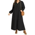 thumbnail image 2 of ZANZEA Women V-Neck Long Sleeve Flare Swing Holiday Party Kaftan Loose Maxi Long Dress Plus, 2 of 9