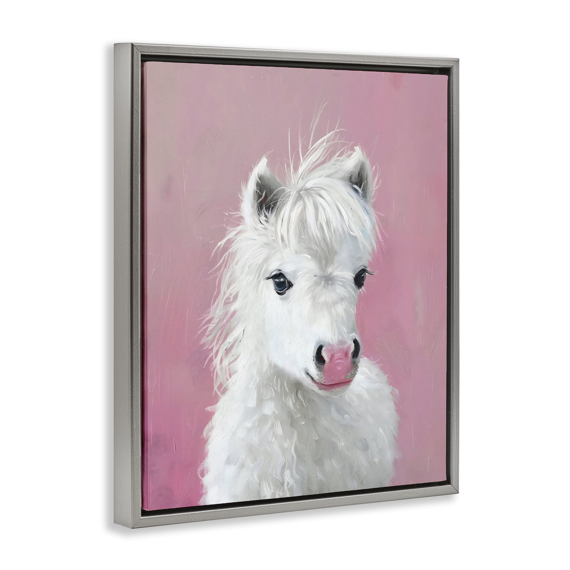Stupell Industries Gentle White Pony Gray Framed Floater Canvas Wall Art, design by The Prints Vibe