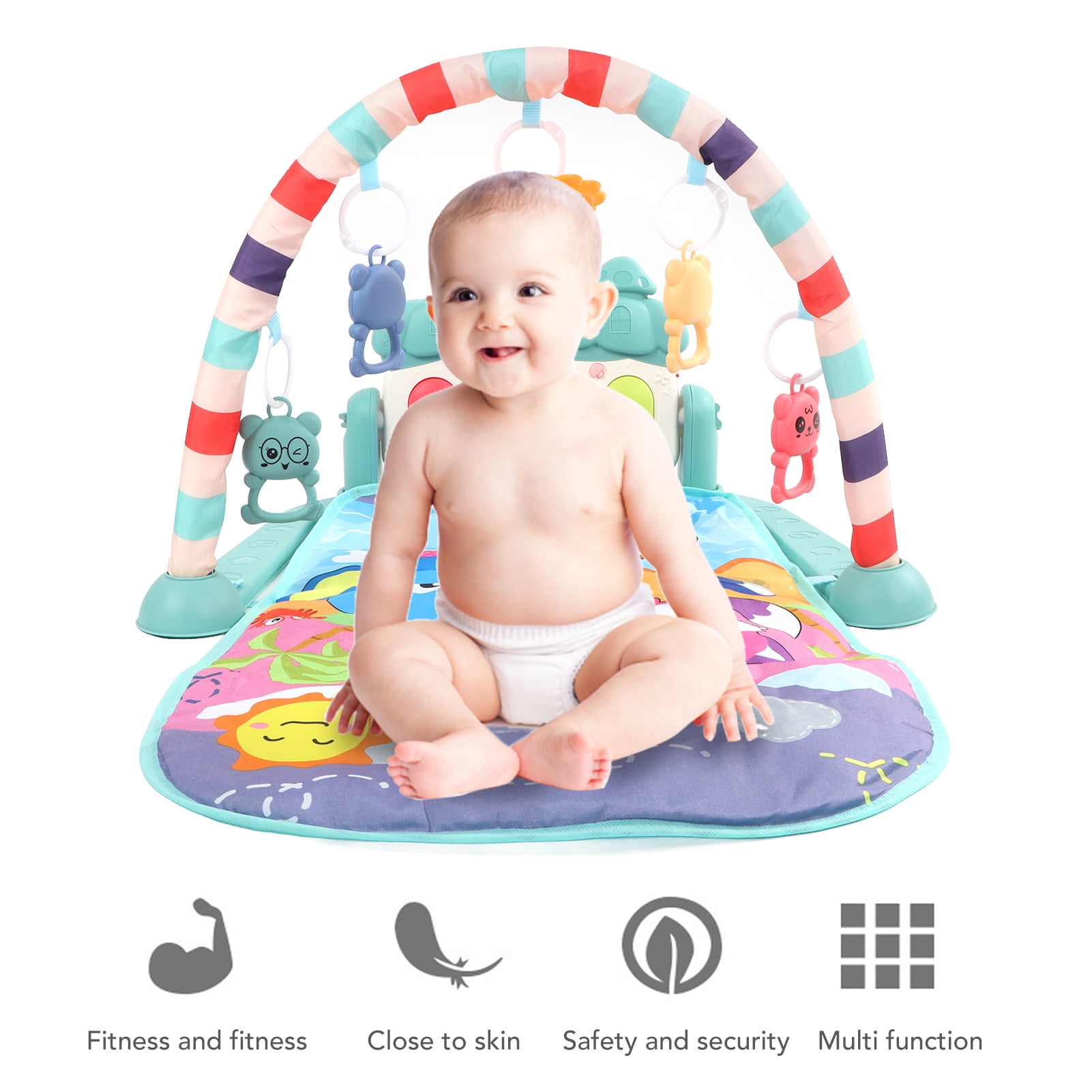 Riousery Baby Gym Playmat Piano Improve Motor Skill Sensory Stimulation Learning Light Musical Kick Play Piano Mat Ultramarine (15.75 inches / 40 cm)