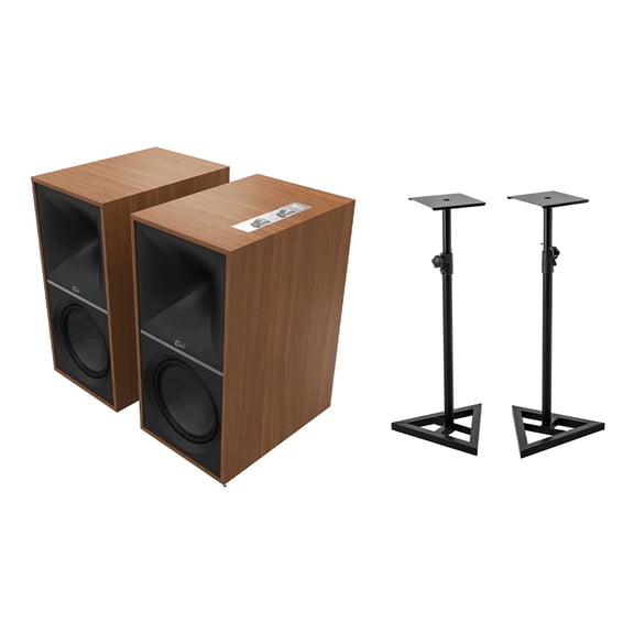Klipsch The Nines 8" 480W 2-Way Wireless Active Bookshelf Speakers, Pair, Walnut, Bundle with 2x Studio Monitor Stand