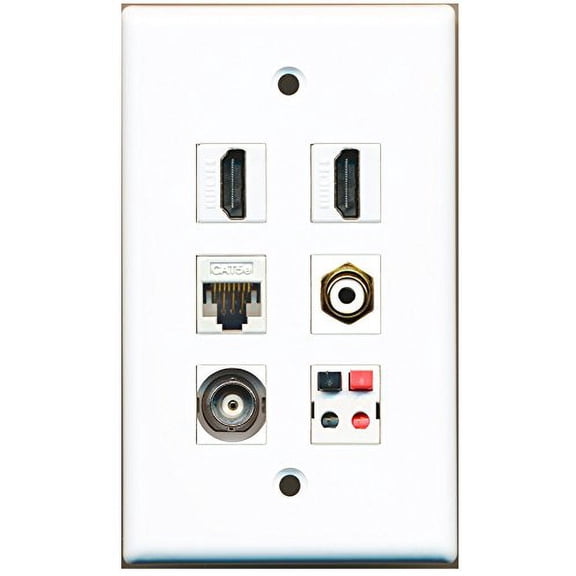 RiteAV - 2 HDMI 1 Port RCA White 1 Port BNC 1 Port Cat5e Ethernet White 1 Port Speaker Wall Plate