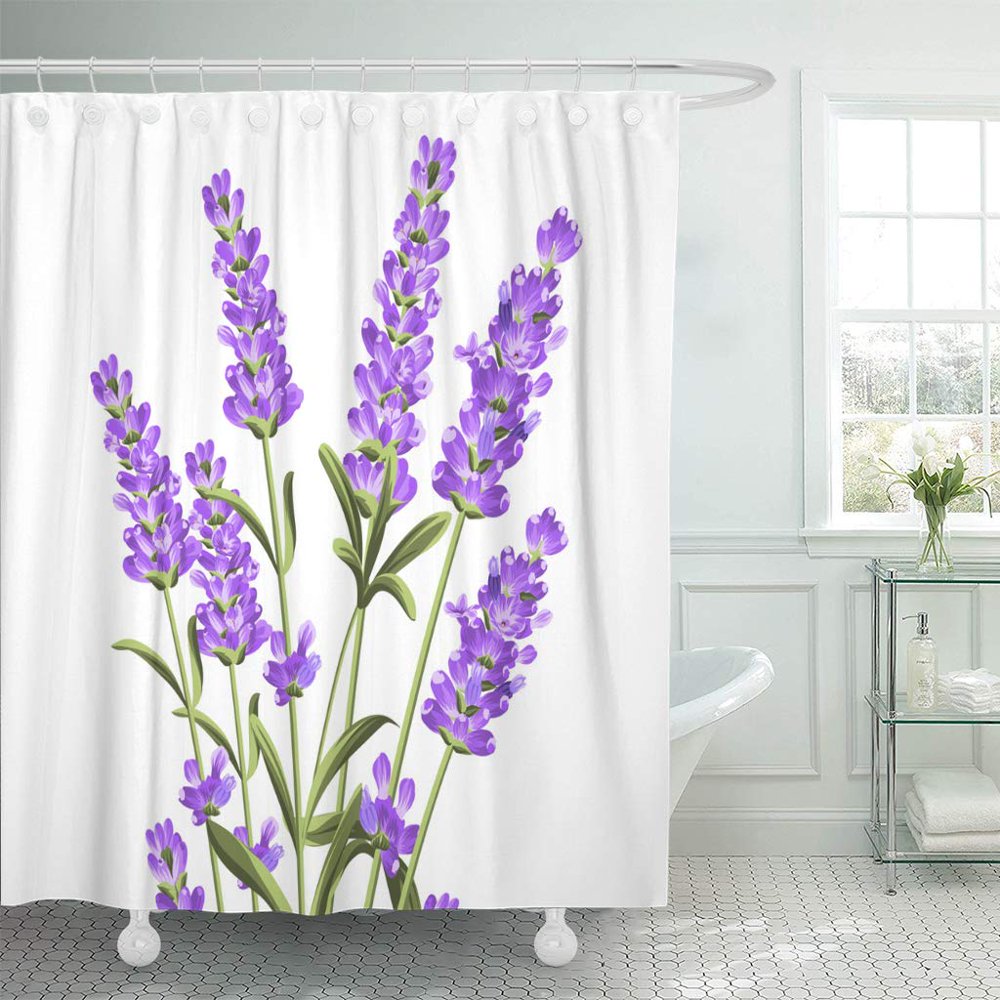 KSADK Purple Bunch of Lavender Flowers on White Botanical Vintage Style