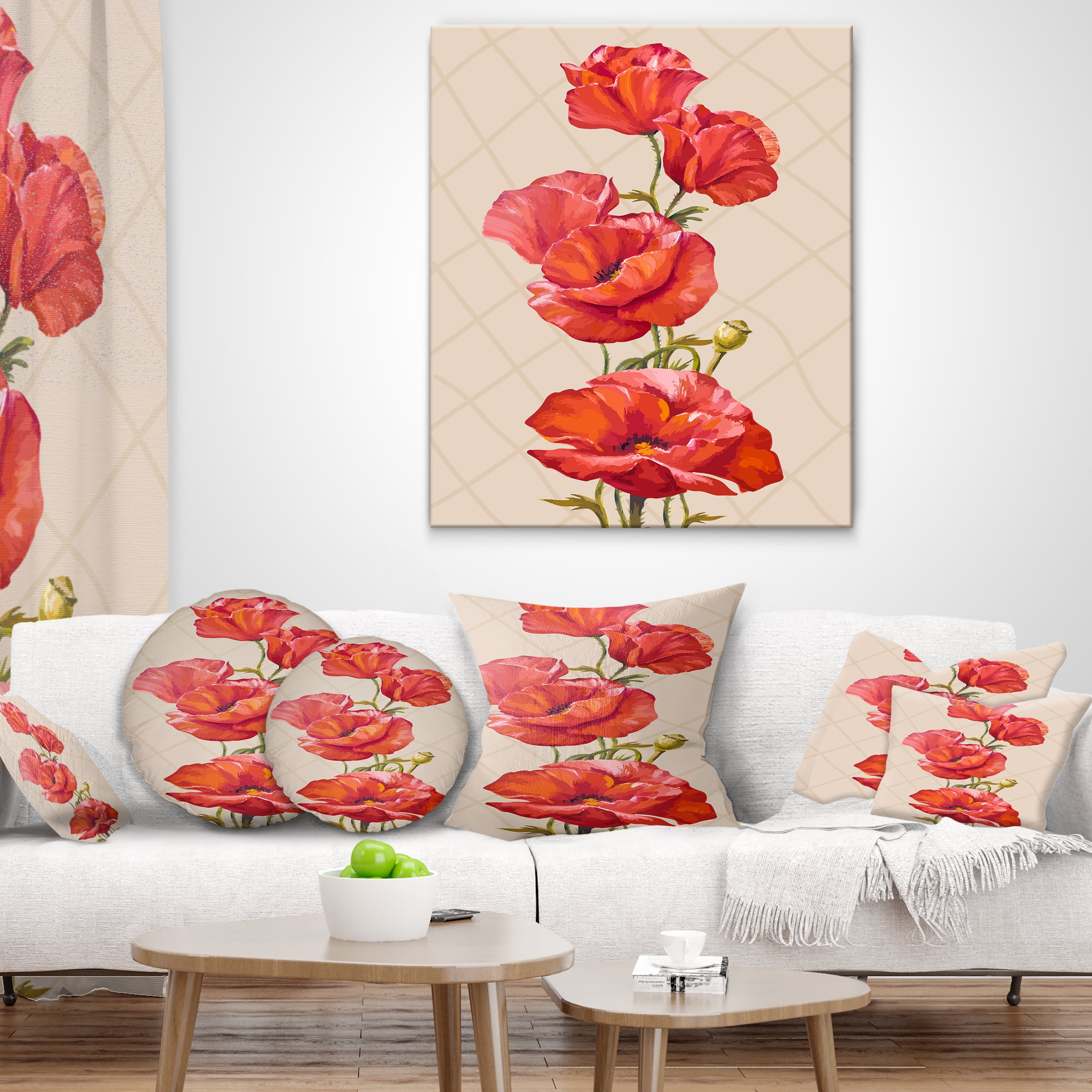 Designart Bunch of Poppies Vector Art - Floral Throw Pillow - 12x20
