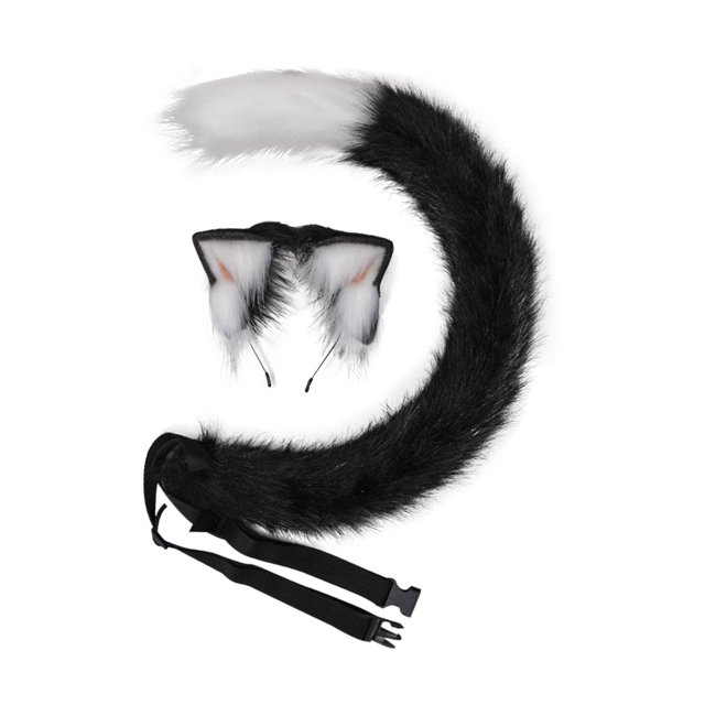 Juego de orejas y Cola de gato sintética Baoblaze accesorios para la cabeza decoración para Cosplay negro