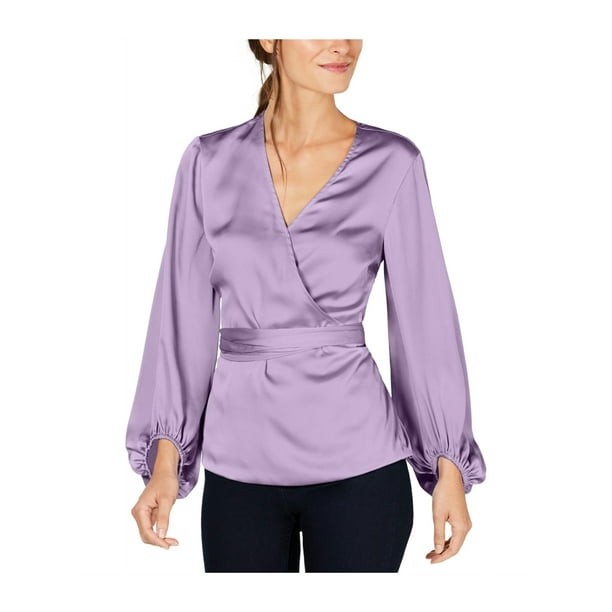I-N-C Womens Blouson Sleeve Wrap Blouse lilac XL 