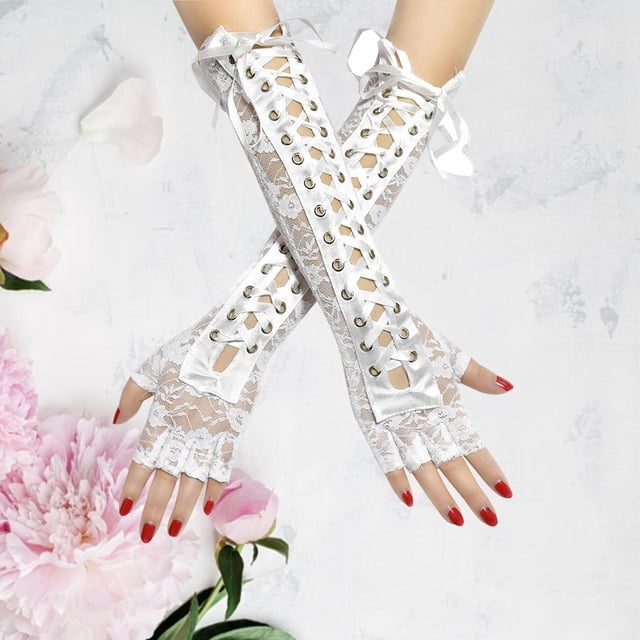 Guantes de encaje Hugo Guantes largos de vendaje blanco para mujeres y niñas