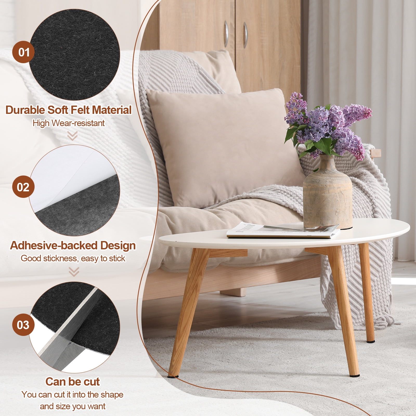 Uxcell 9 Inch Diameter Lamp Base Felt, 12Pack 3mm Thickness Round Soft Adhesive Felt, Black