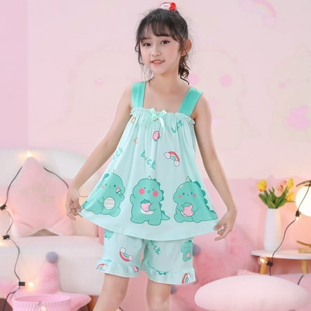 

Sanrios Children Pajamas Cinnamoroll My Melody Kuromi Anime Cartoon Cute Girl Summer Vest Tops Shorts Suit Home Clothing