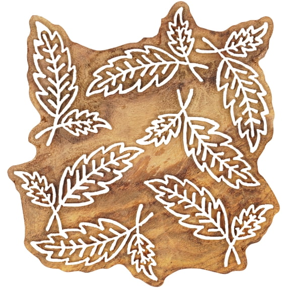 IBA Indianbeautifulart Textile Printing Block Leaves Hand Carved Wooden Stamp Wood Block Printing Textile Stamp For Fabric / Pottery Blocks- 4 Inches
