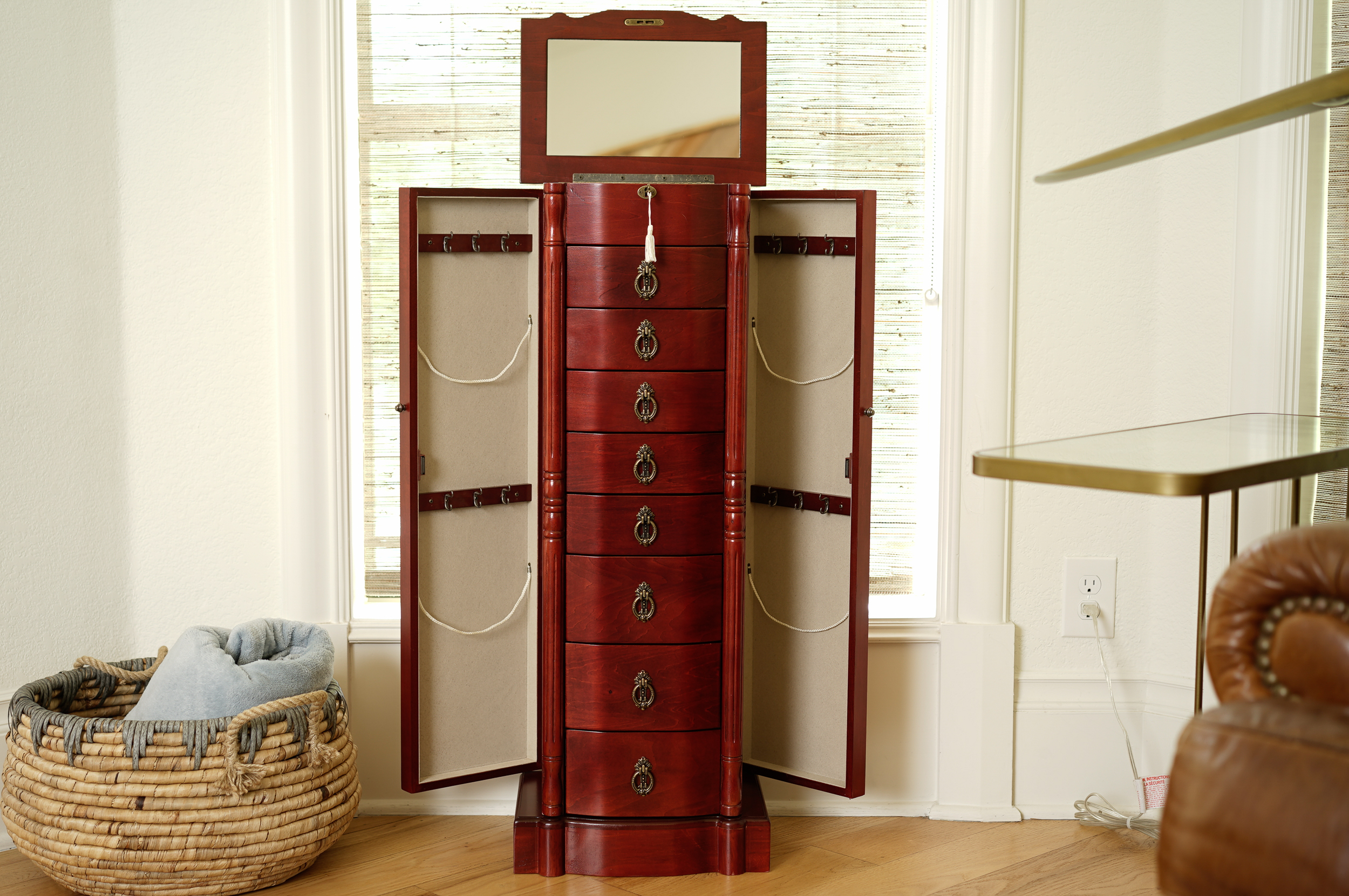 Hives And Honey Robyn Brown Wood Jewelry Armoire 40 H With Lock And Key