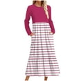 thumbnail image 2 of Vacation Dresses Women's Fall Long Sleeve Maxi Dresses 2024 Casual Crew Neck Flowy a Line Wedding Guest Dress with Pockets S-193 Hot Pink-A S, 2 of 5