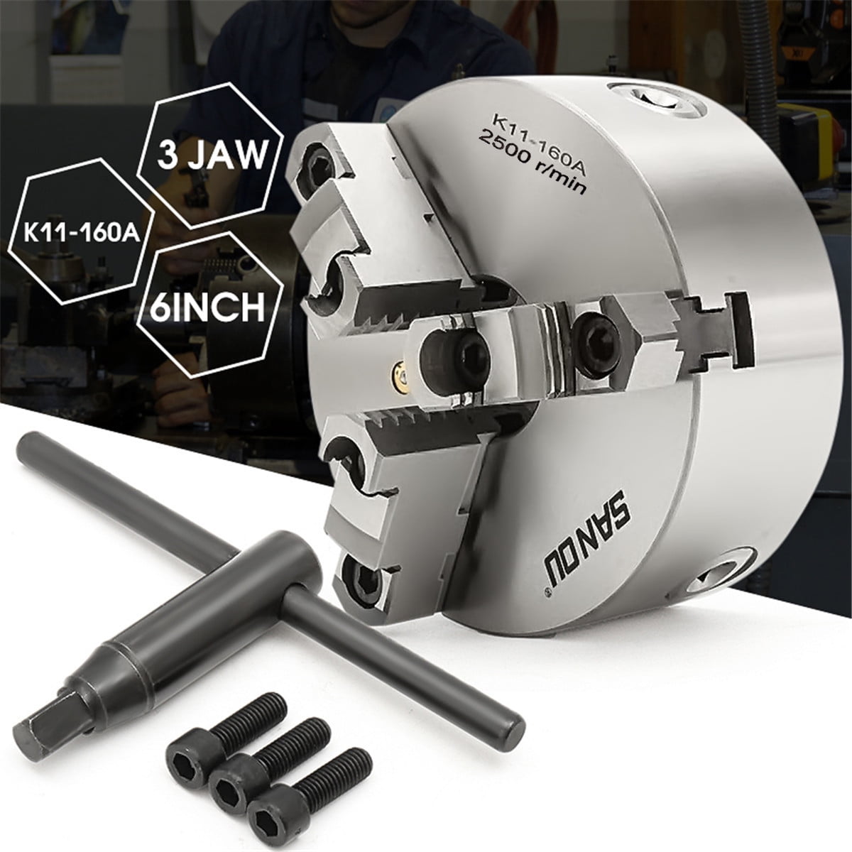 Self-Centering Lathe Chuck 3 Jaw 6 inch for Milling K11-160A Hardened Steel