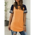 thumbnail image 5 of TEMOFON Summer Short Sleeve Tops for Women Color Block Casual Tunic Crew Neck Cute Striped T Shirts Orange, 5 of 6