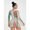 thumbnail image 3 of SUNSIOM Robe Mini Teinture sur Nœuds Patchwork pour Femmes à Manches Longues avec Laçage, Fente, Moulante, Robes de Boîte de Nuit et de Fête, 3 of 10