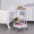 thumbnail image 4 of LEMODNA 3-Tier Metal Rolling Utility Cart with Handles and Peg Board Hooks Baskets Locking Wheels, Storage Trolley Storage Shelves Service Cart for Bathroom, Kitchen, Office, 4 of 8