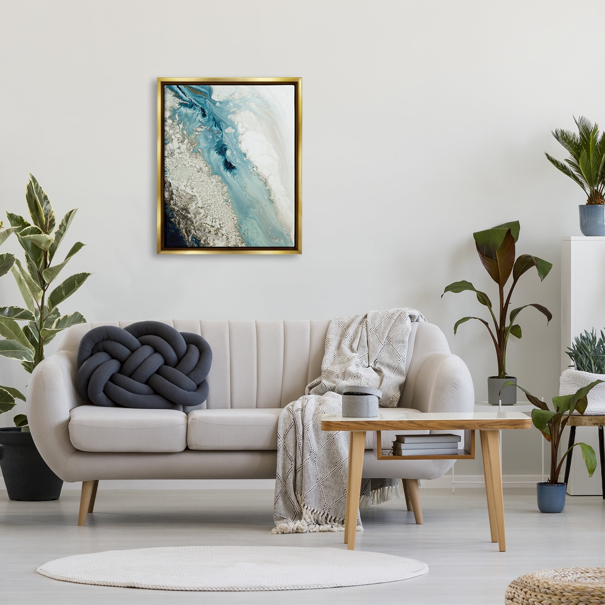 Stupell Industries Glam Blue Geode Abstract Painting Gold Floater Framed Canvas Art Print Wall Art, 25 x 31
