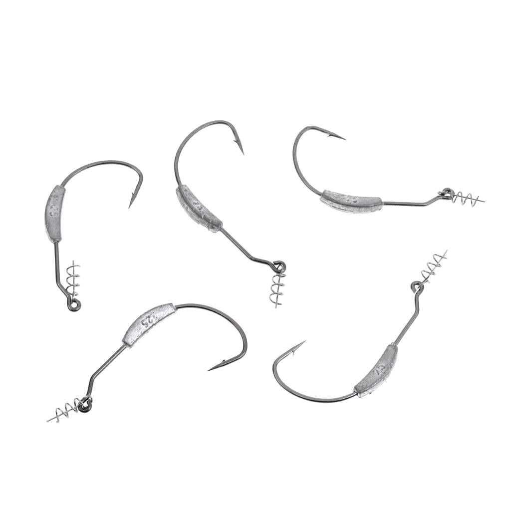 15PCS Weighted Spring Twist Lock Wide Gape Weedless Fishing Hooks Worms Lures 