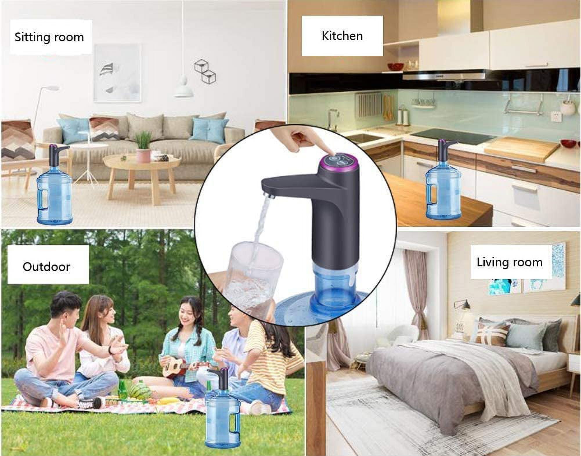 Hinzonek Desktop Water Bottle Dispenser Portable Electric Water Pump for Universal 3, 4 and 5 Gallon with USB Charging and Automatic off Switch, Black