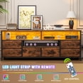 thumbnail image 4 of Tydimor 6-Drawer Fabric Dresser with LED Lights & Outlet, TV Stand with 3 Open Compartments, Metal Frame Anti-Tip Design, Fits 32"-70" TVs, for Bedroom or living room, Black (63"), 4 of 9