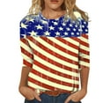 thumbnail image 2 of UTTOASFAY Women Tops Clearance Womens Fashion Round Neck Casual Three Quarter Flag Print Tops T-Shirt Blouse Flash Picks Red 8(L), 2 of 5