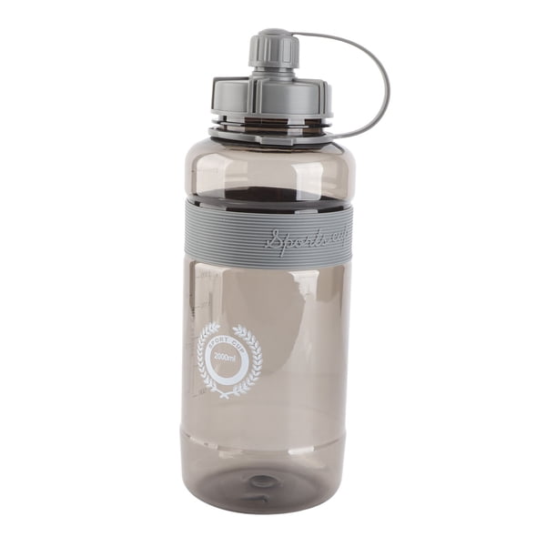 Botella de agua deportiva portátil de gran capacidad, de plástico, para exteriores, con pajita, para fitness, color gris, 2 l