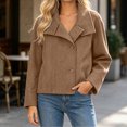 thumbnail image 5 of WIZUTIZ Women's Solid Color Button Front Jacket Turn Down Collar Long Sleeve Loose Casual, 5 of 7