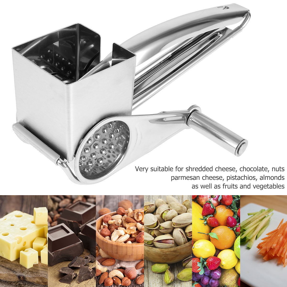 Cheers.US Rotary Cheese Grater for Kitchen, Stainless Steel Cheese Shredder  with Sharp Drum, Easy to Clean Manual Rotary Grater for Vegetables, Parmesan,  Chocolate and More 
