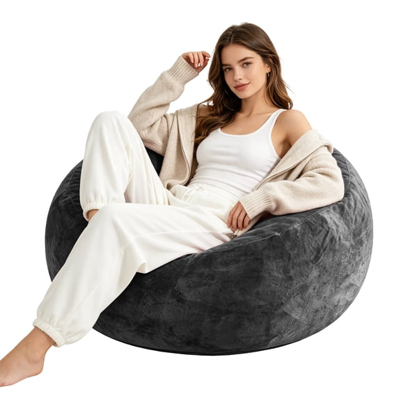 4FT Bean Bag Chair for Adults and Teens, Soft Flannel Round Lazy Sofa Couch Filled with Memory Foam, Washable Cover for Living Room and Dorm
