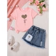 thumbnail image 5 of CHENge Little Girls 2 Piece Outfits, Heart Print T-Shirt and Frayed Denim Skirt Set for Kids Summer Wear, 5 of 5