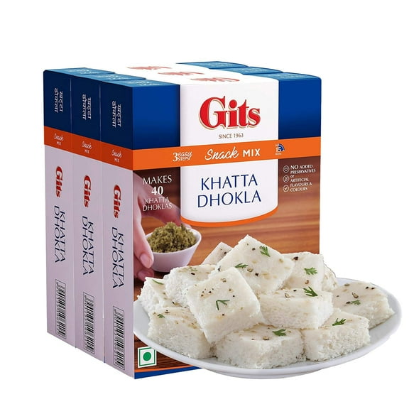 Gits Instant Dhokla Mix Box - 600gm (Pack of 3 x 200gm) | Ready to Cook Indian Breakfast/Lunch/Dinner/Snack Meal