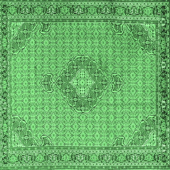 Ahgly Company Indoor Square Medallion Emerald Green Traditional Area Rugs, 3' Square