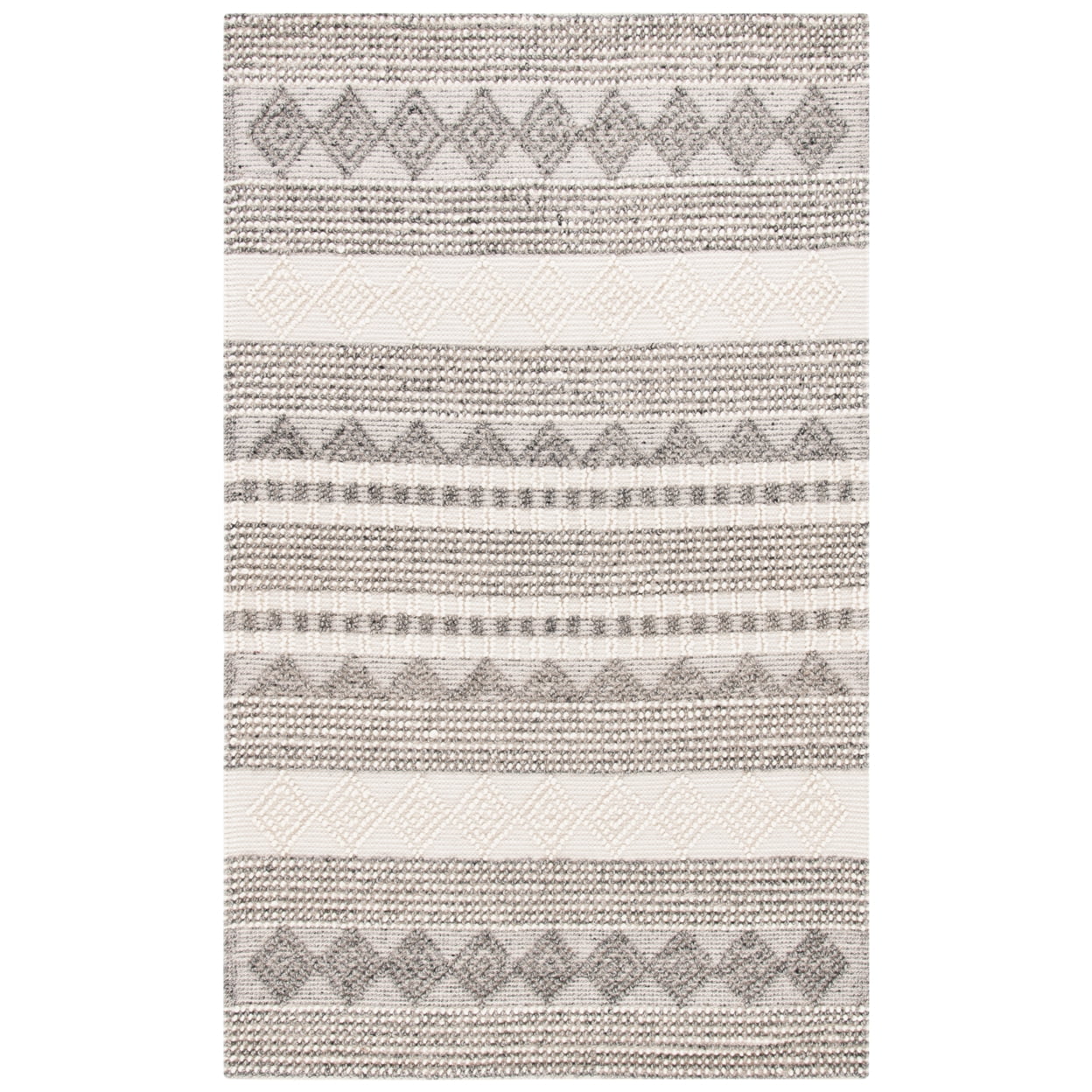 SAFAVIEH Natura Carly Geometric Braided Wool Runner Rug, Grey/Ivory, 2'3" x 18'
