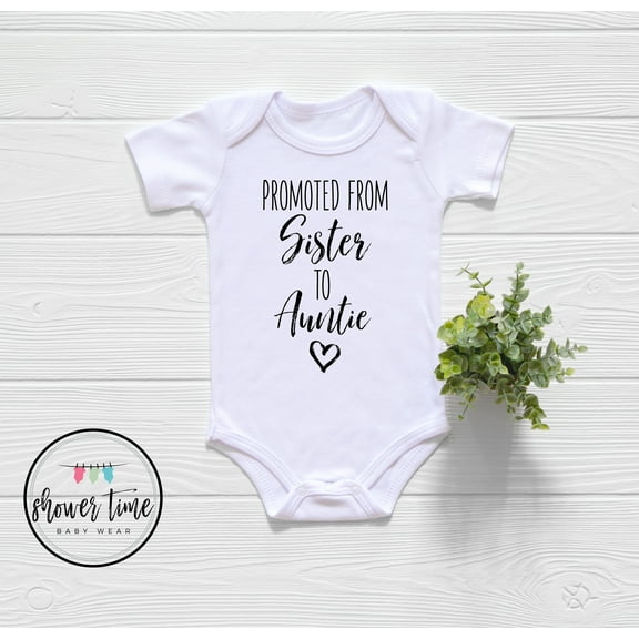 Promoted From Sister To Auntie Baby Onesie, Auntie Baby Announcement, Auntie Pregnancy Announcement, Baby Reveal Onesie, Baby Announcement Cool Baby Clothing, BABY BODYSUIT LAT 4424