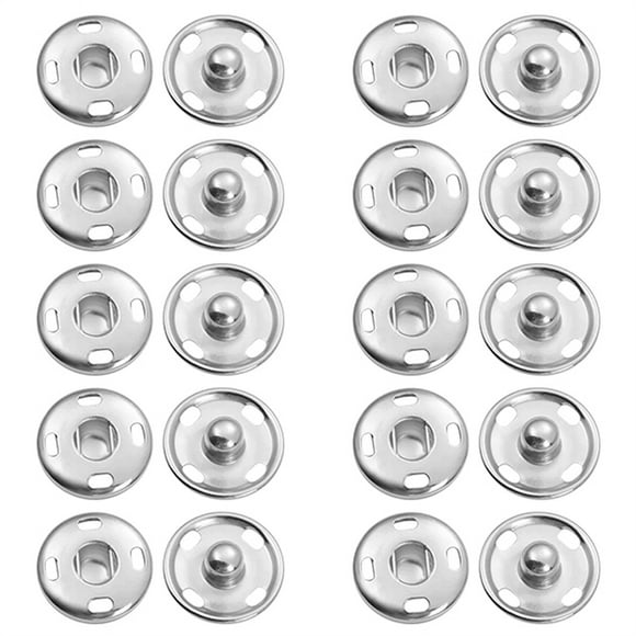 Boutons-pression pour Vêtements, Boutons-Pression Métalliques Robustes pour Tissu, Boutons-Pression Métalliques de 15 mm pour la Couture de Vêtements Jeans Sac à Main Projets d'Artisanat Bricolage (Argent/10 Ensembles) 0,59 Pouces (Argent)